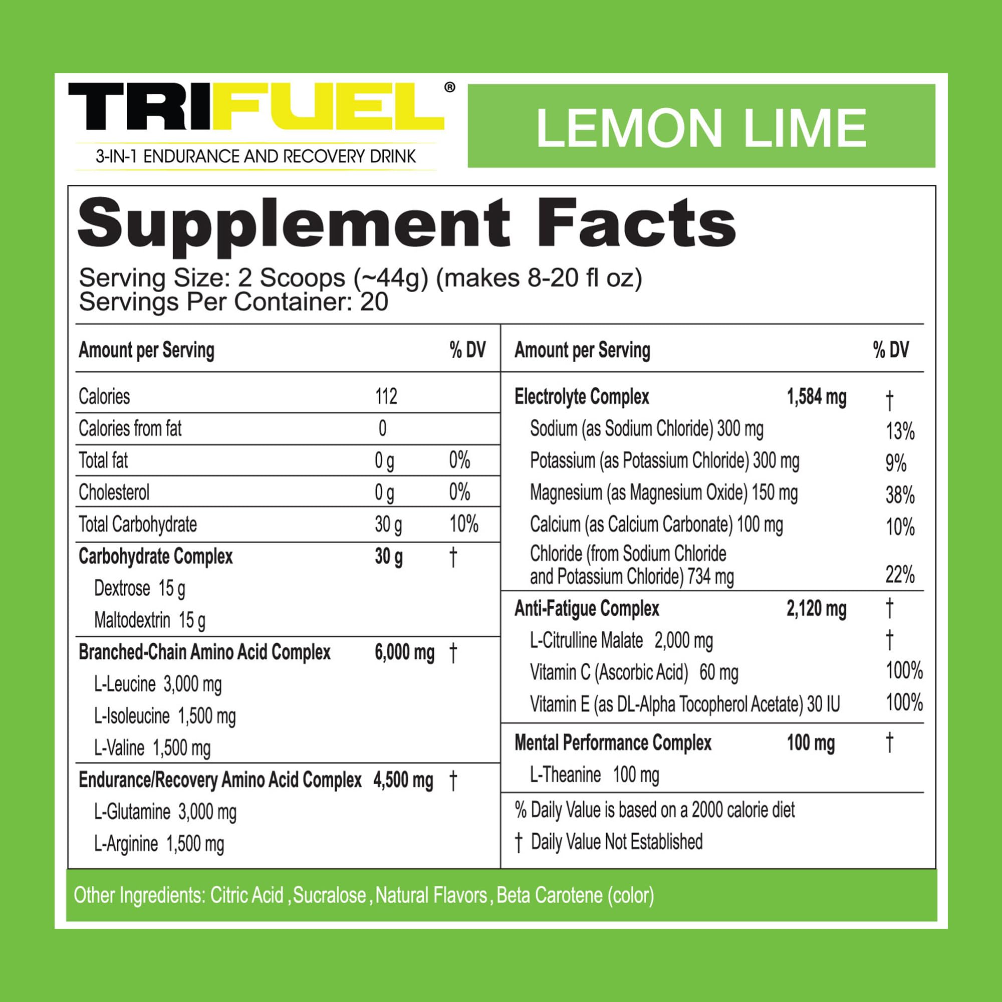 TriFuel Lemon Lime packaging box signals USA-made quality and nutrition.