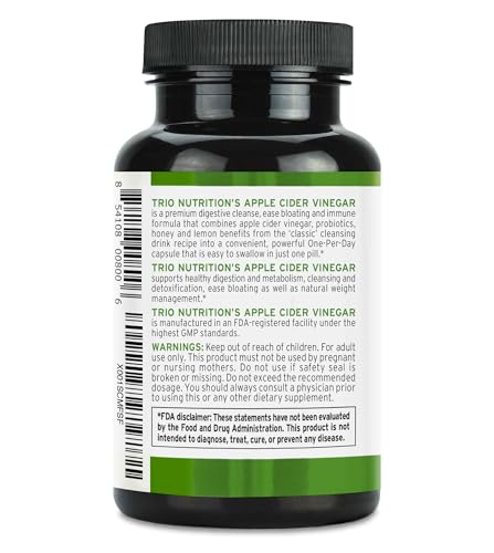 TRIO NUTRITION ACV capsules side view highlighting flavorless formula