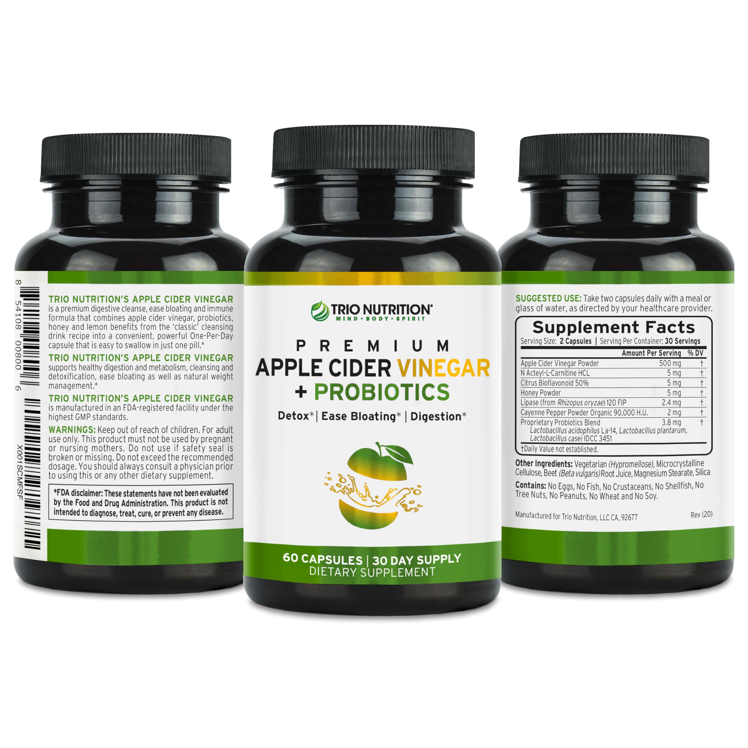 TRIO NUTRITION L-Carnitine energy boost mention with ACV capsules