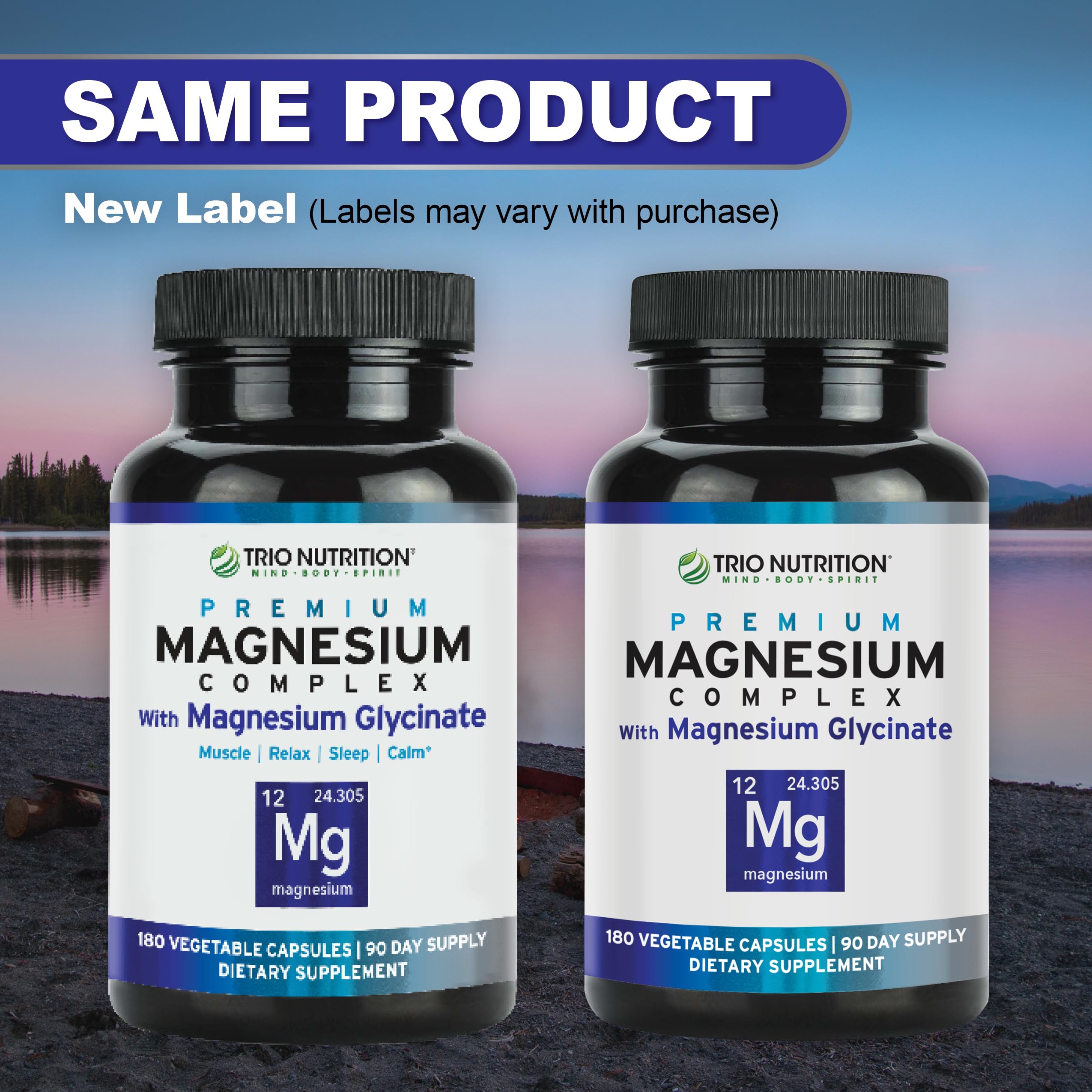 TRIO NUTRITION Magnesium Complex in a serene bedtime setup.
