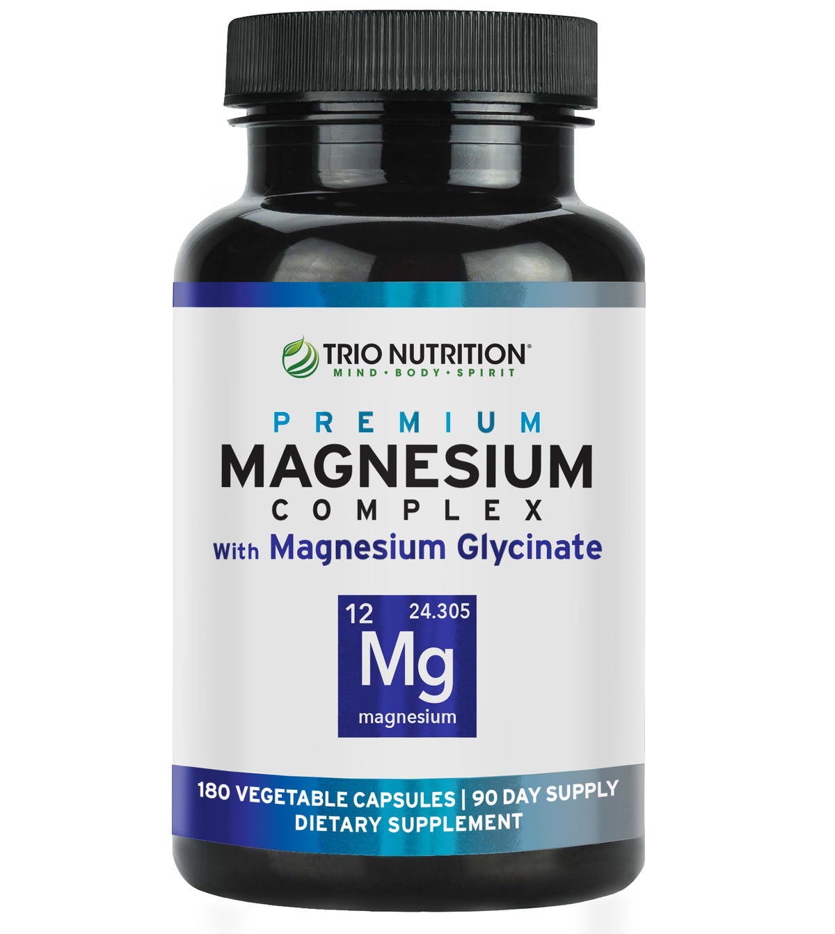TRIO NUTRITION Magnesium Complex bottle with capsules for daily relaxation.