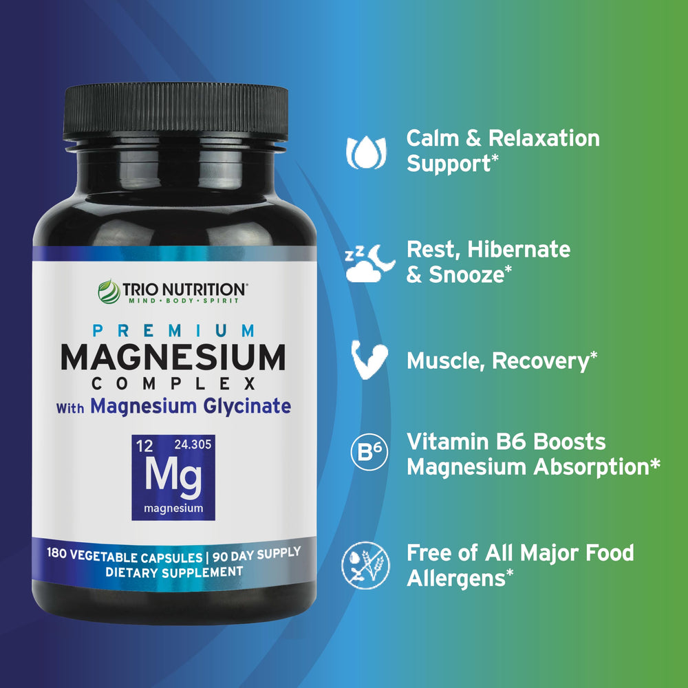 TRIO NUTRITION Magnesium Complex capsules close-up for easy absorption.