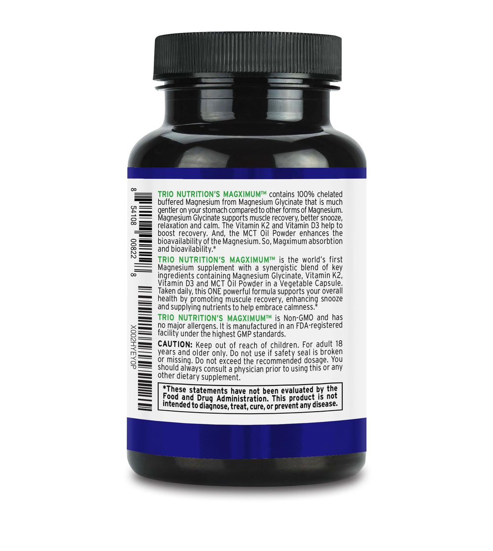 Trio Nutrition MagXimum daily-use setup image suggests a simple routine for wellness.