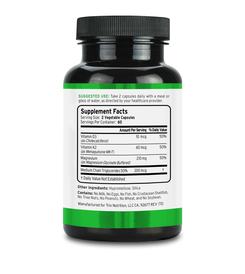 Trio Nutrition MagXimum veggie-capsules packaging illustrates allergen-free convenience.