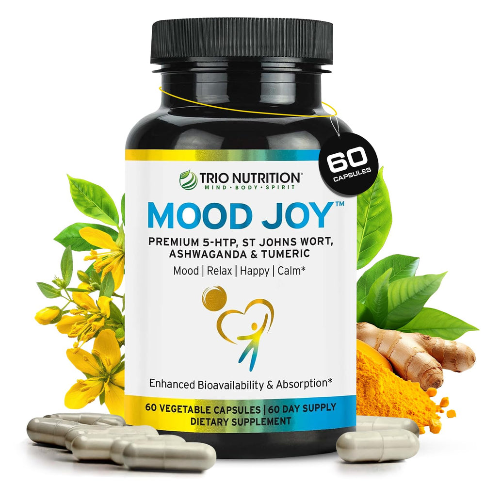 TRIO NUTRITION Trio Mood Joy bottle promotes calm daily mood.