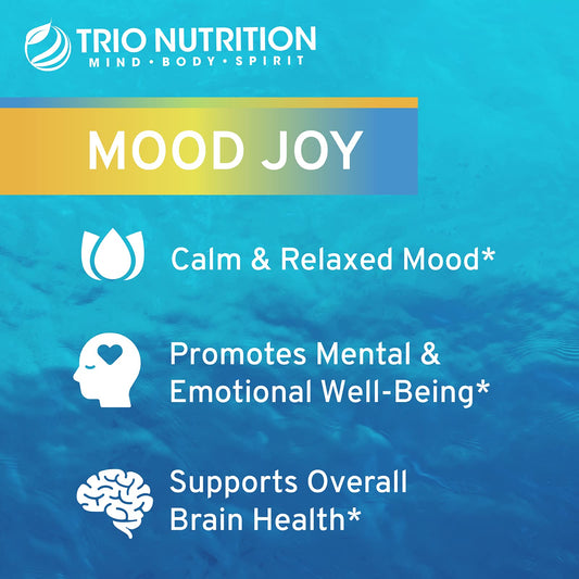 TRIO NUTRITION Mood Joy capsules close-up for daily natural calm.