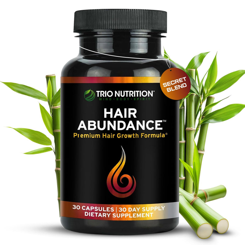 TRIO NUTRITION Hair Abundance bottle for convenient daily hair, skin, and nails support.