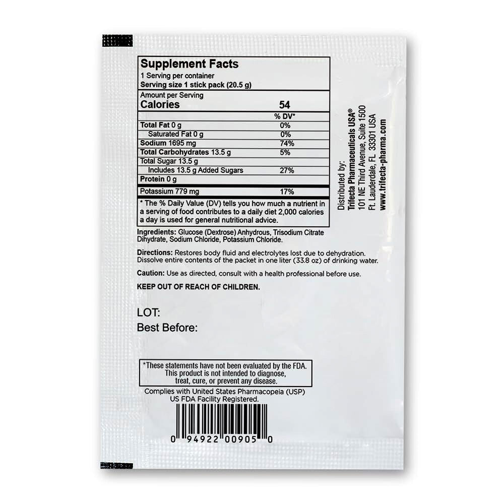 TRIORAL unflavored electrolyte formula with no artificial colors or additives.