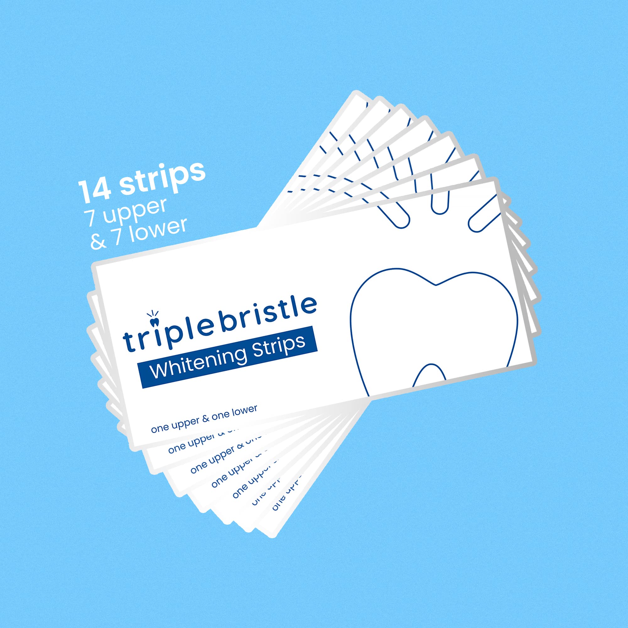 Triple Bristle box opened showing 14 whitening strips for three-pack value