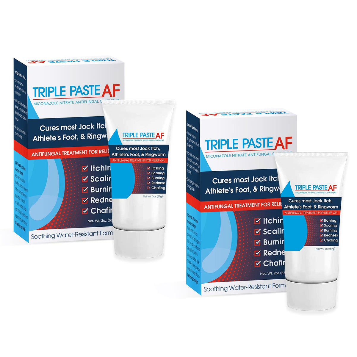 Triple Paste AF 2oz tube designed for quick antifungal relief during workouts.