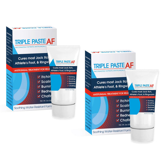 Triple Paste AF 2oz tube designed for quick antifungal relief during workouts.