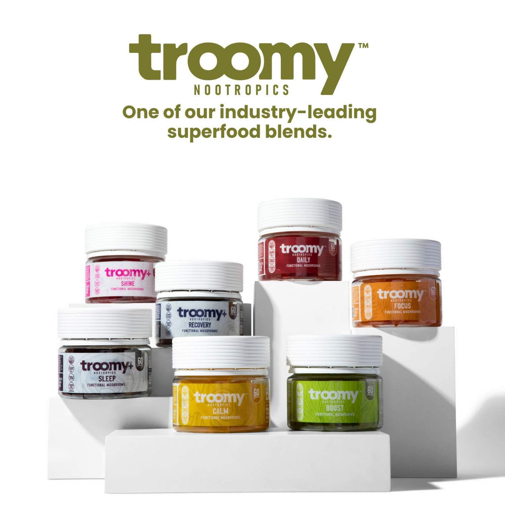 Troomy Boost Cordyceps gummies texture close-up, chewy bite with citrus notes