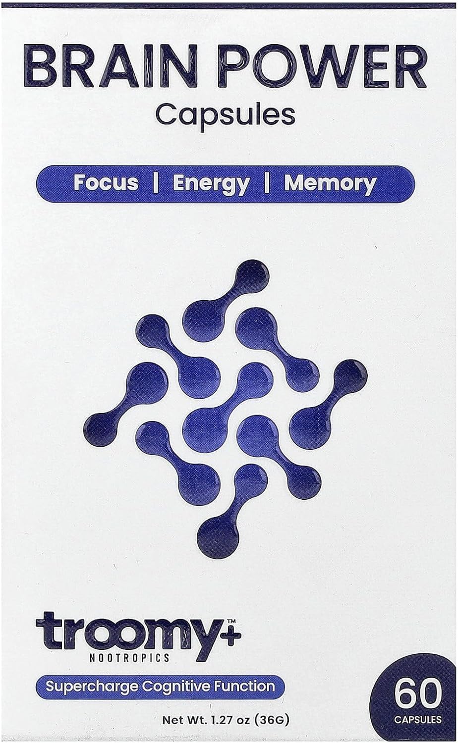 Troomy Brain Power Citicoline detail showcases cognitive-support ingredient.