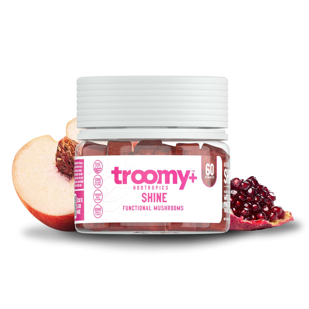 Front view of Troomy Shine bottle for daily beauty support.