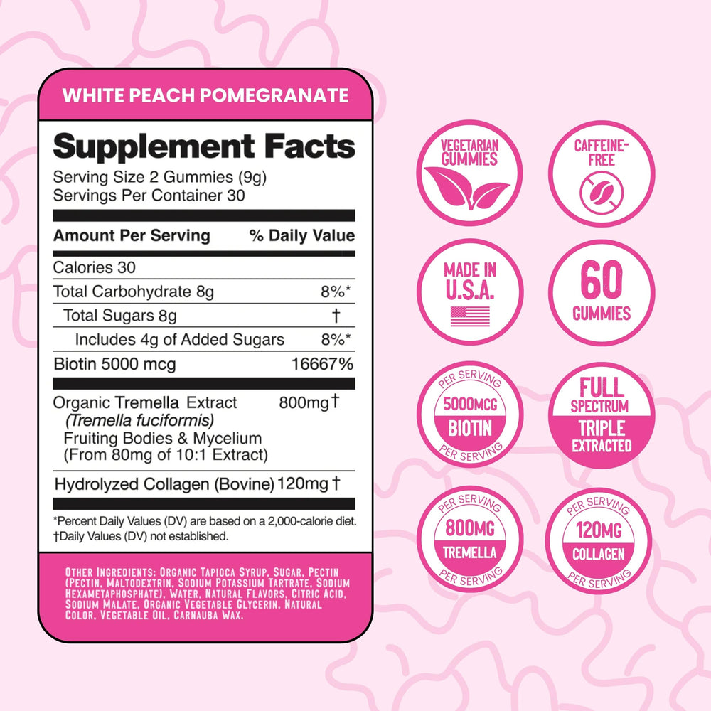 Gummy jar suggesting hair, skin, and nails support from Troomy Shine.