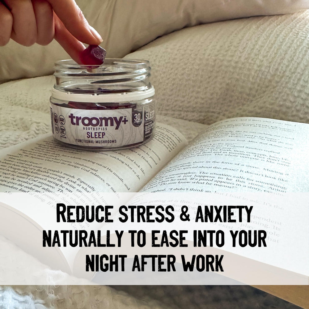 Reishi-rich gummy features in Troomy Sleep promoting a balanced nightly routine