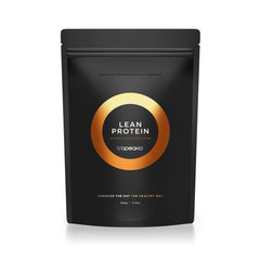 Tropeaka Lean Protein Chocolate tub front highlights plant-based protein for lean muscle support.