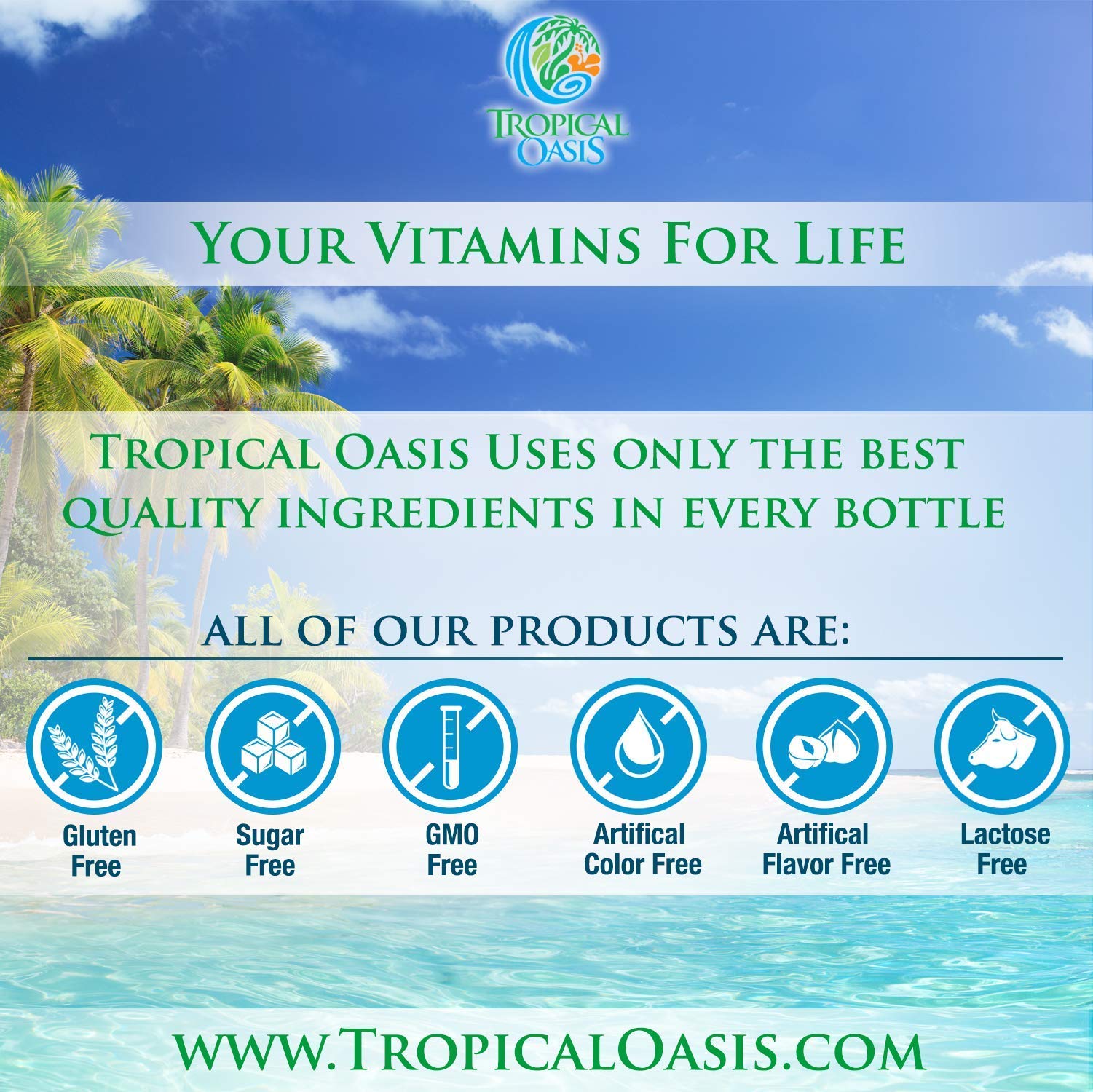 Tropical Oasis 32 servings packaging showing bottle label