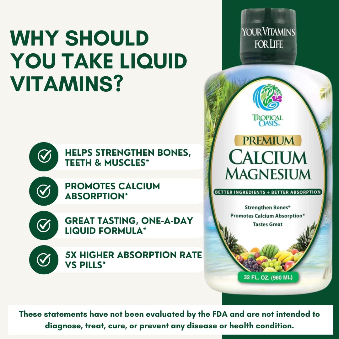 Tropical Oasis calcium magnesium citrate label with dosage and ingredients.