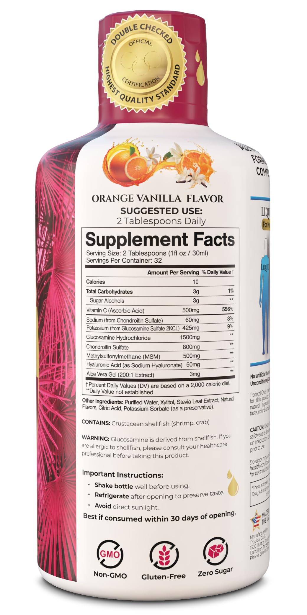 Tropical Oasis Joint Complete label close-up highlights premium ingredients for joint health
