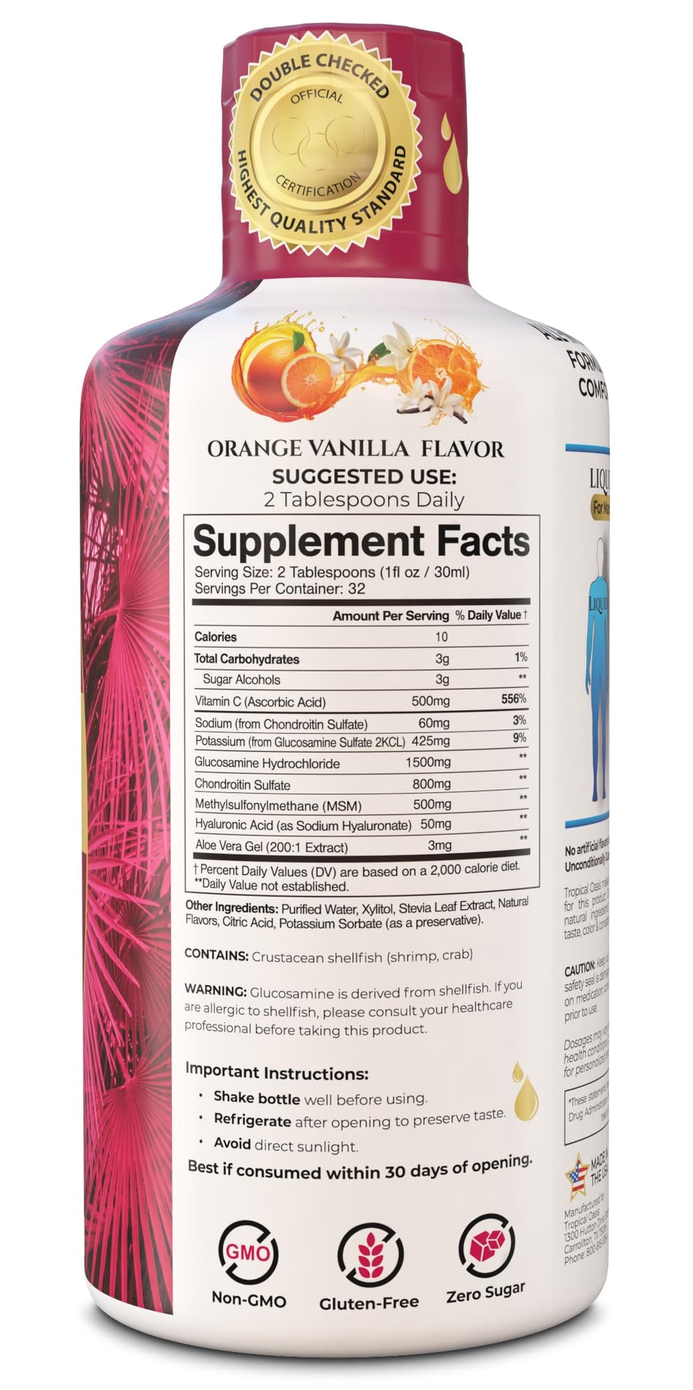 Tropical Oasis Joint Complete label close-up highlights premium ingredients for joint health