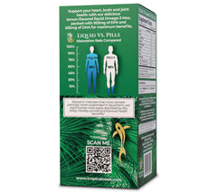 Tropical Oasis lemon-flavored omega-3 liquid bottle close-up with natural taste.