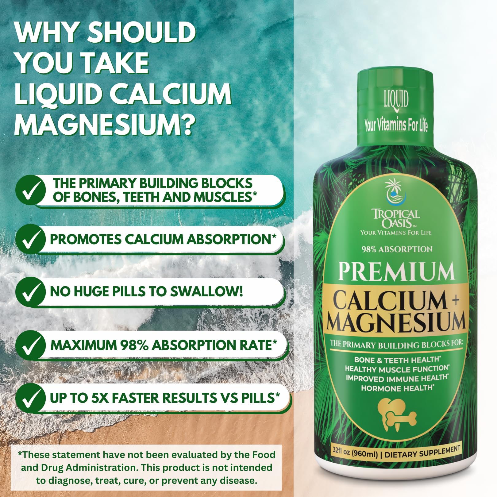 Tropical Oasis measuring spoon beside the bottle for 1-dose regimen.