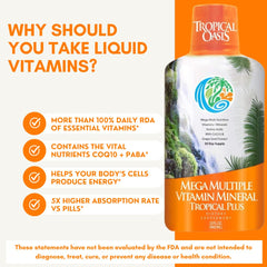 Tropical Oasis Mega Plus measurement cup shows serving size and dosing options.