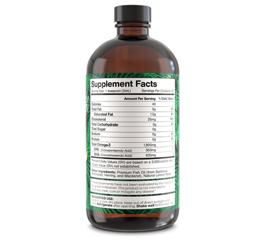 Tropical Oasis Premium Omega-3 liquid spoonful, high absorption for joints and immunity.