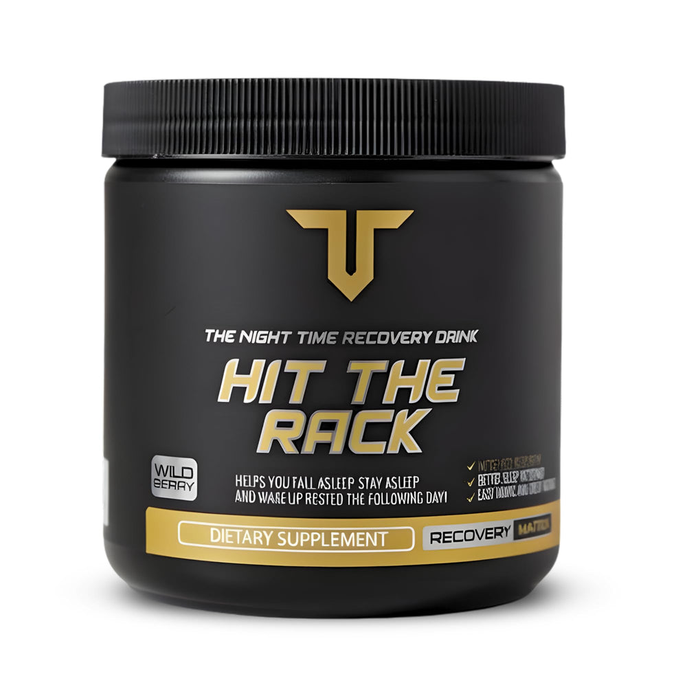 Troponin Hit The Rack night time recovery bottle shown for calm sleep support.
