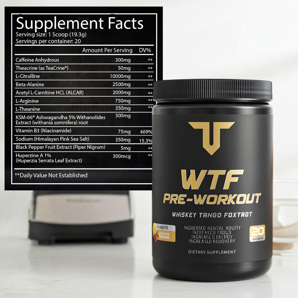 Troponin WTF Pre-Workout energy-boost visual hints at improved focus.