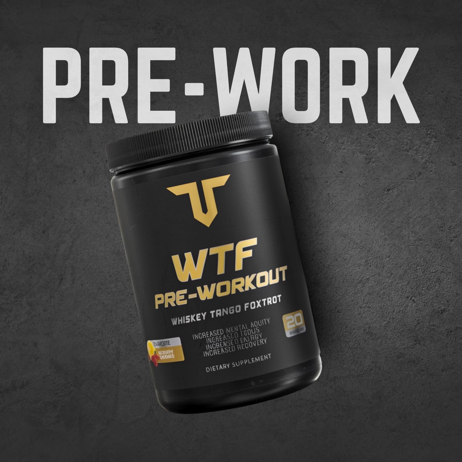 Troponin WTF Pre-Workout label close-up emphasizes brand reliability for training.