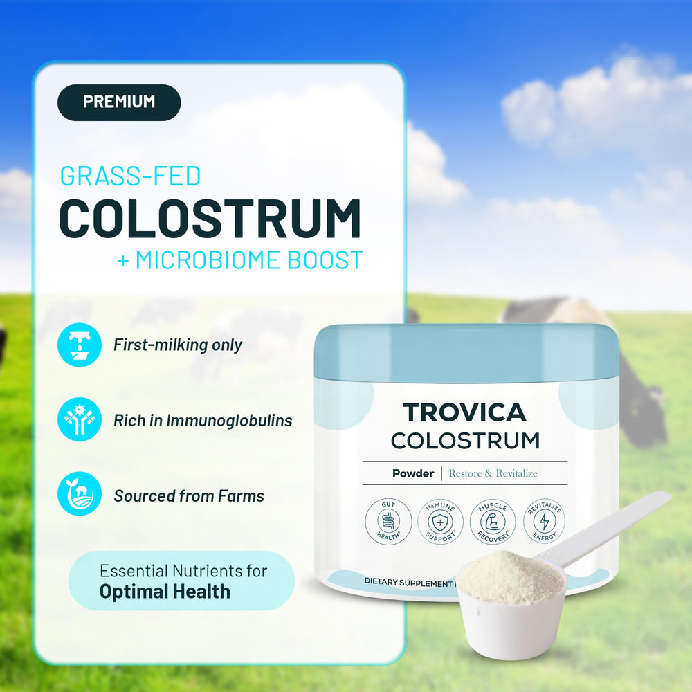 TROVICA Colostrum Powder stirred into beverage showing blended texture