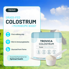 TROVICA Colostrum Powder stirred into beverage showing blended texture