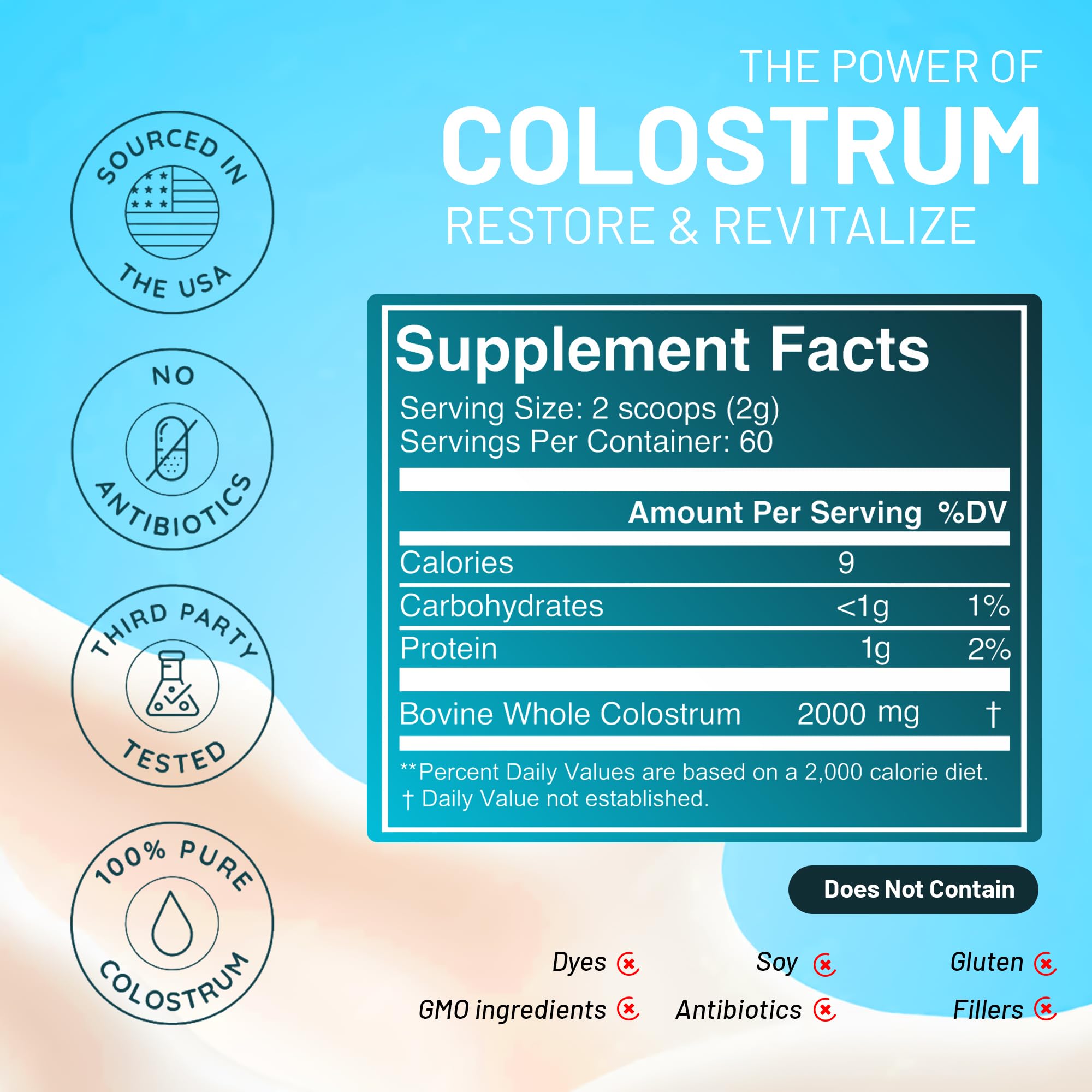 TROVICA Colostrum Powder on kitchen counter with label visible