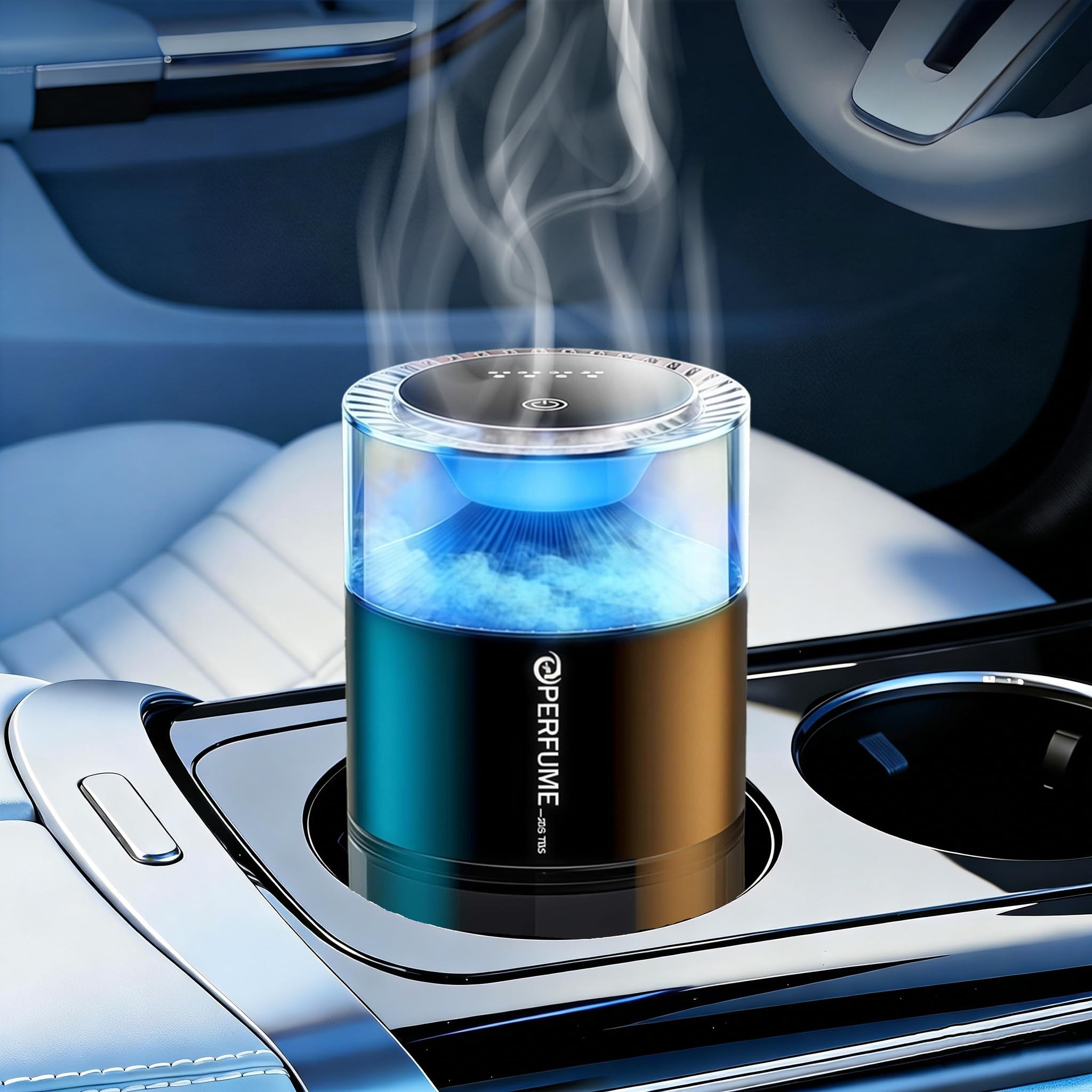 TRROCC smart car perfume diffuser front view with azure ocean fragrance in cabin