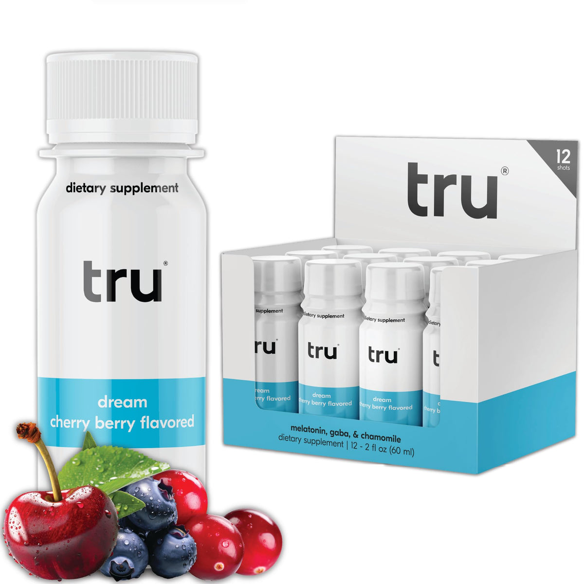 Tru Dream Shot bottle front, ideal for a convenient nightly routine.