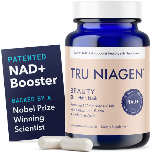 TRU NIAGEN Beauty NAD+ bottle for daily skin hydration and vitality.