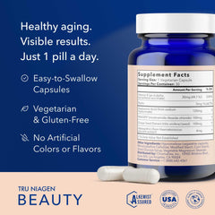 TRU NIAGEN Beauty NAD+ packaging emphasizing antioxidant ingredients.