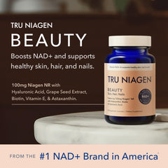 TRU NIAGEN Beauty NAD+ label highlights key actives and routine benefits.
