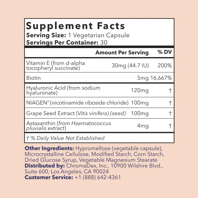 TRU NIAGEN Beauty NAD+ serving size shown for easy daily routine.