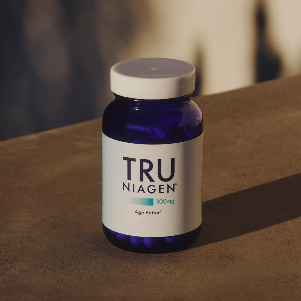 TRU NIAGEN bottle label closeup emphasizes Niagen NAD+ science