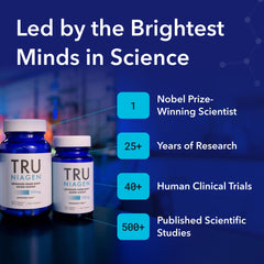 TRU NIAGEN bottle side view highlighting 300 mg NR per serving