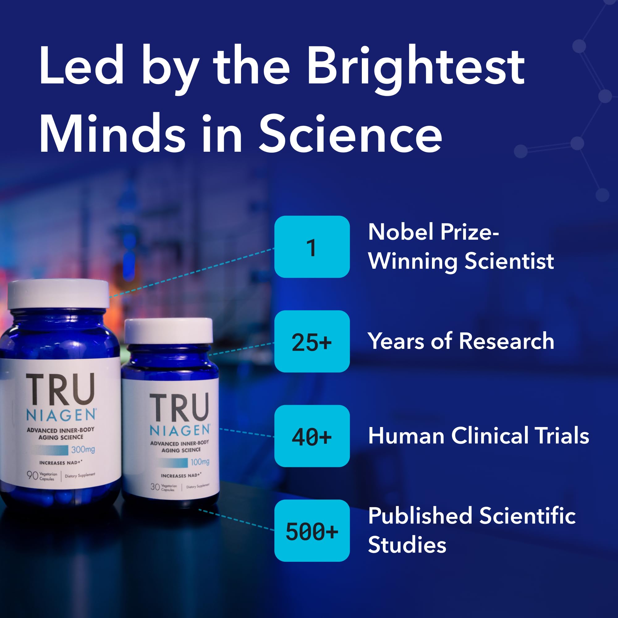 Close-up of TRU Niagen capsules highlighting NR intake for brain and energy support.