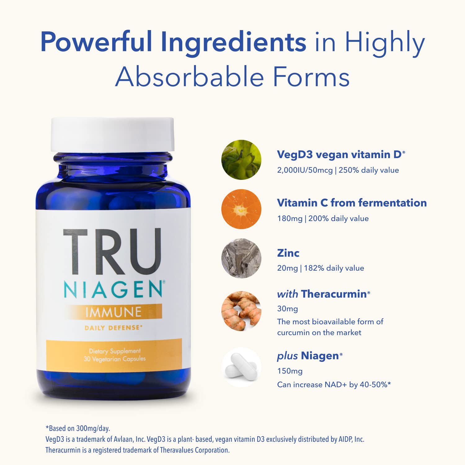 TRU NIAGEN Immune bottle back label with ingredients and directions