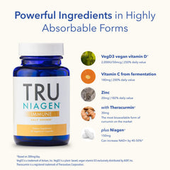 TRU NIAGEN Immune bottle back label with ingredients and directions