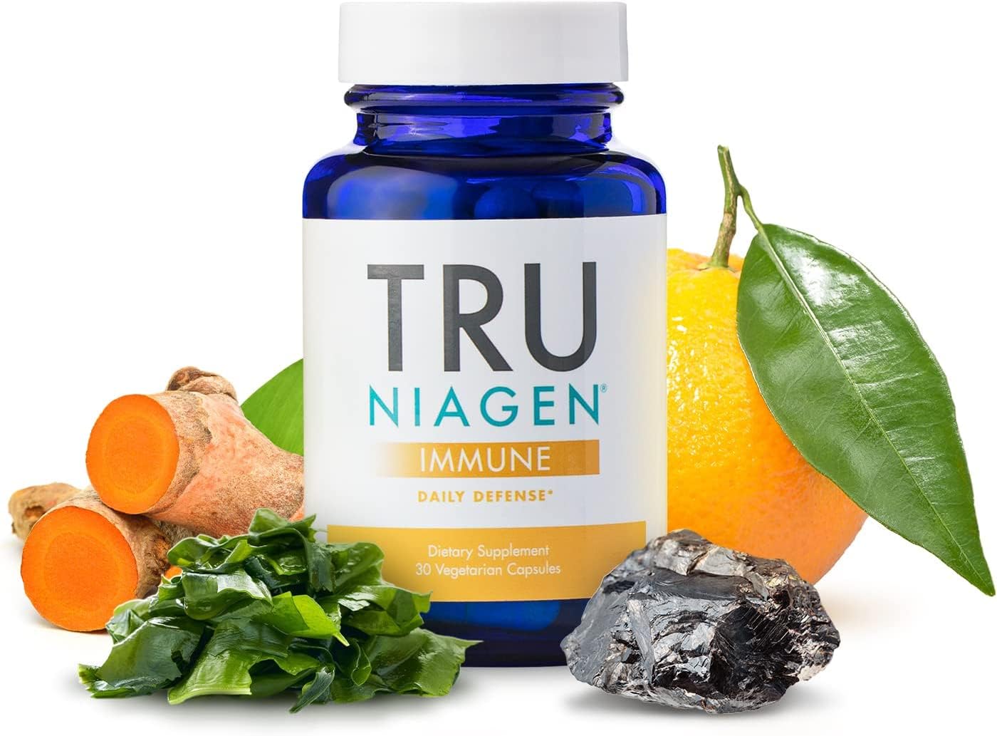 TRU NIAGEN Immune bottle closeup for daily immune support and NAD+ synergy.