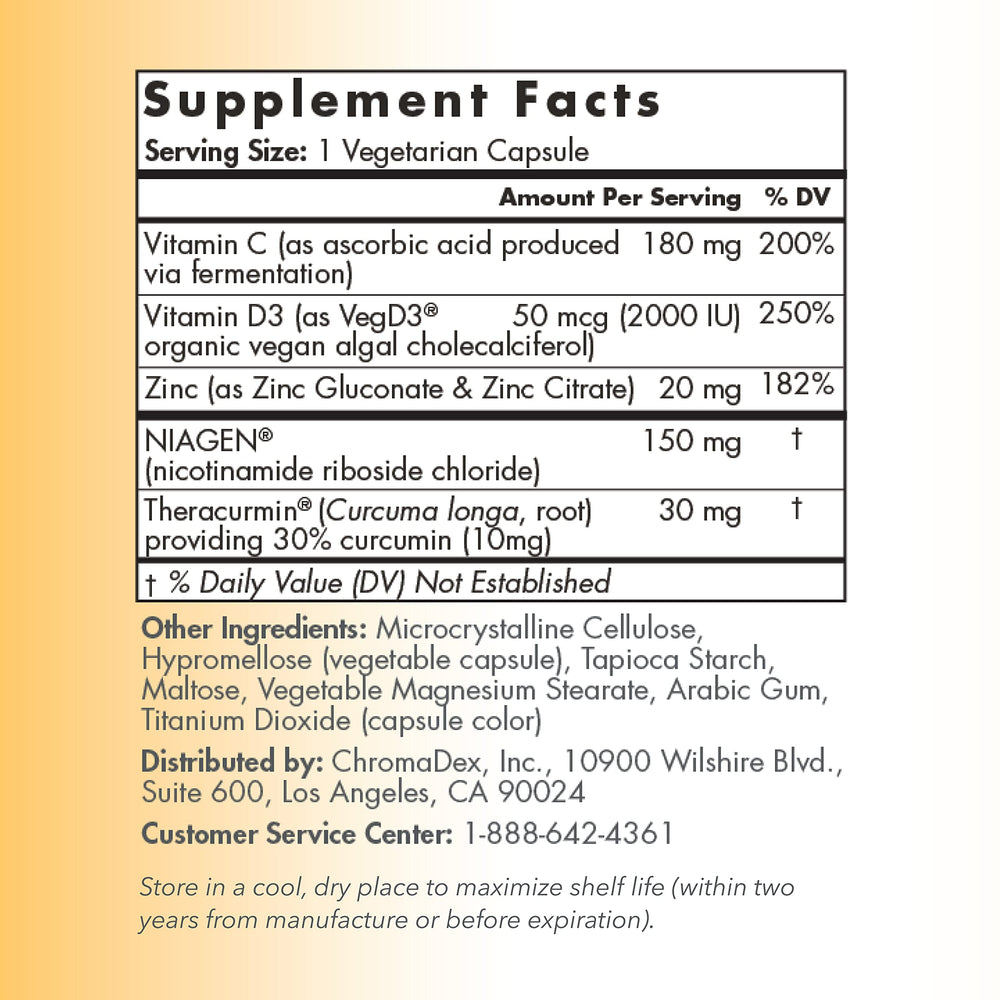 TRU NIAGEN Immune vitamin C from fermentation highlighting antioxidant-friendly sourcing.