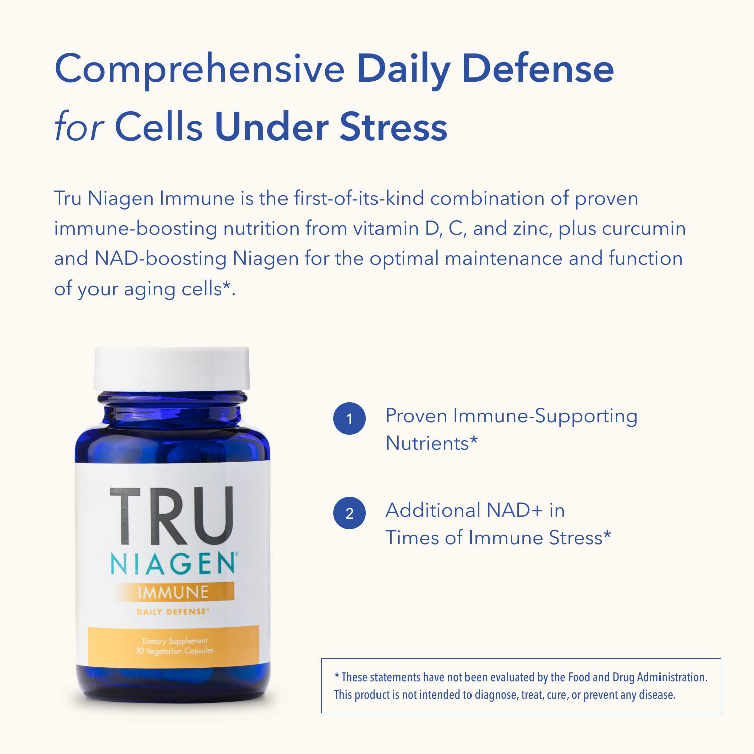 TRU NIAGEN Immune vitamin D3 2000 IU section illustrating daily vitamin intake