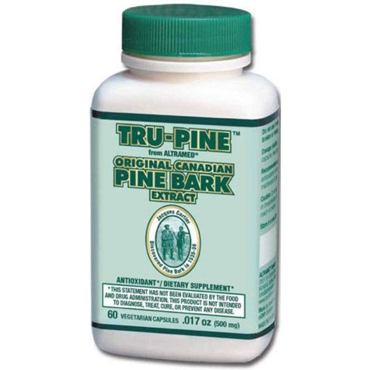 TRU-PINE bottle pour showcasing Canadian pine bark extract for antioxidant support